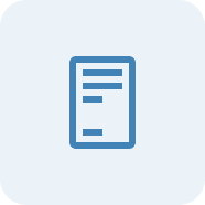 Blue square icon with rounded corners featuring a simple, light blue outline of a vertically oriented document or sheet of paper with three horizontal lines representing text.