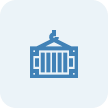 A simple blue icon featuring the outline of a classical building with columns, resembling a bank or government institution, centered on a rounded square background.