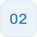 A blue square with rounded corners displays the number "02" faintly in the center.
