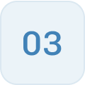 A blue rounded square with the number "03" faintly visible in the center.