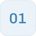 A blue square with rounded corners displays the number "01" in a subtle, slightly darker blue shade at the center.