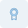 A simple blue outline of an award ribbon or badge icon on a light gray background.